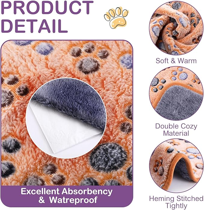 Panelee 4 Pcs Waterproof Dog Blankets Washable Puppy Paw Print Fleece Blanket for Small Medium Pet Cat Whelping Warm Soft Sleep Mat Guinea Pig Cage Liners(36 x 36 Inch)