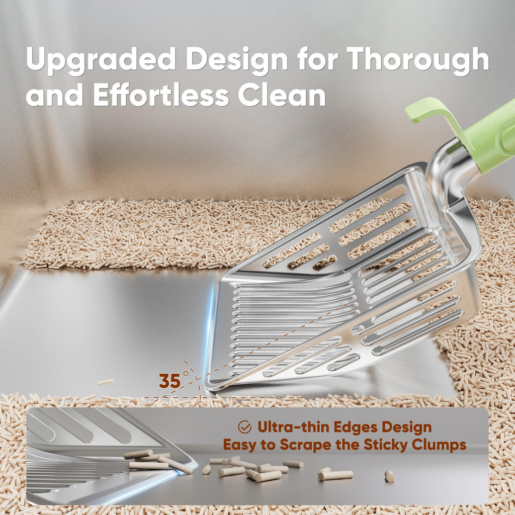 Large Metal Cat Litter Scoop w/ Deep Shovel, Dual-Size Holes & Hanging Hook