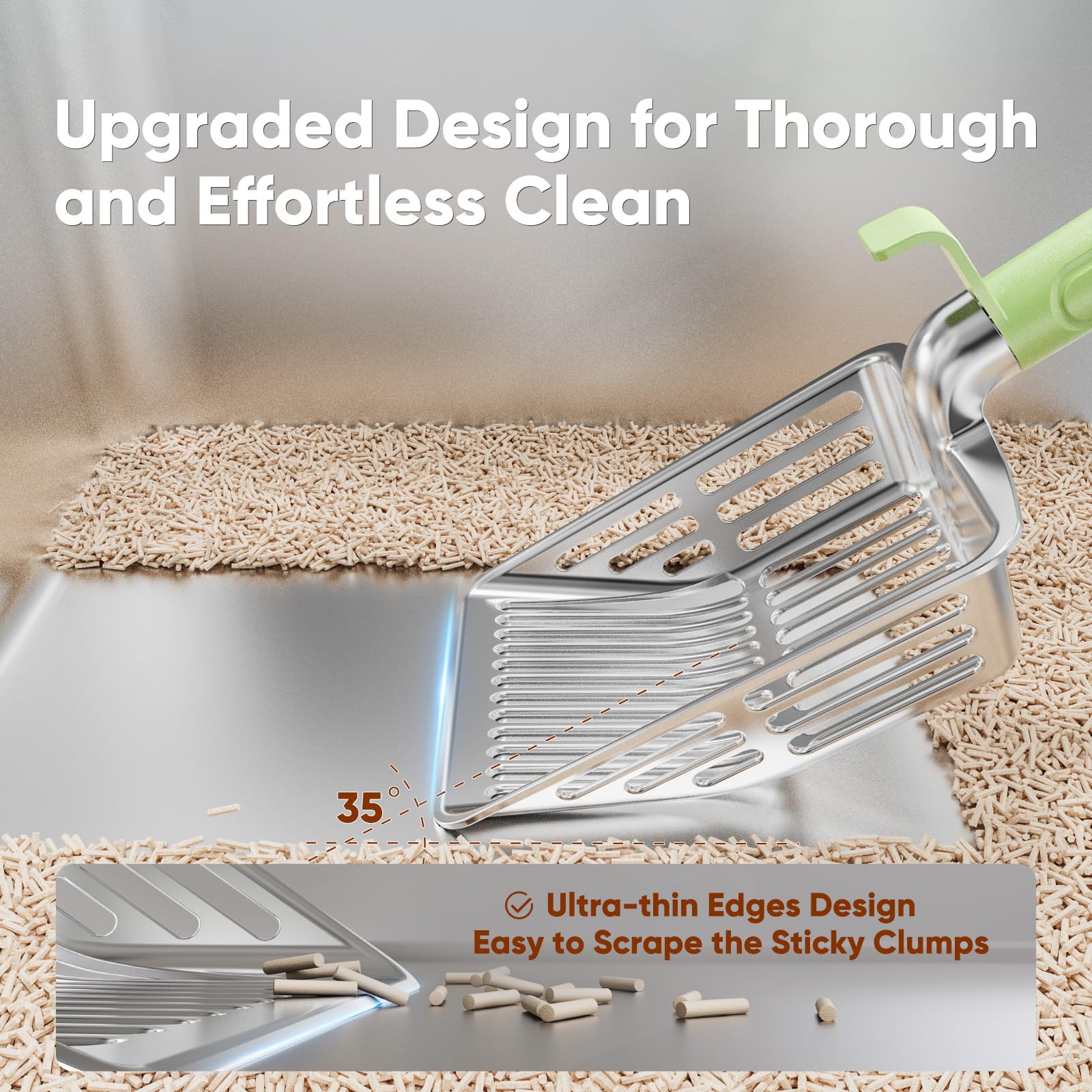 Large Metal Cat Litter Scoop w/ Deep Shovel, Dual-Size Holes & Hanging Hook