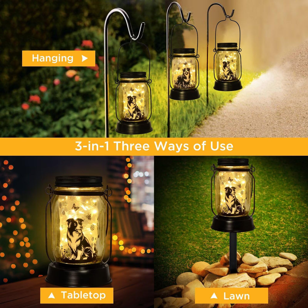 kyoryuger Border Collie Gifts for Women/Men Border Collie Solar Lanterns Dog Mom Birthday, Dog Lovers Lantern, Pet Loss Pet Memorial Lights, Solar Garden Decor Outside for Yard, Patio,Backyard,Porch