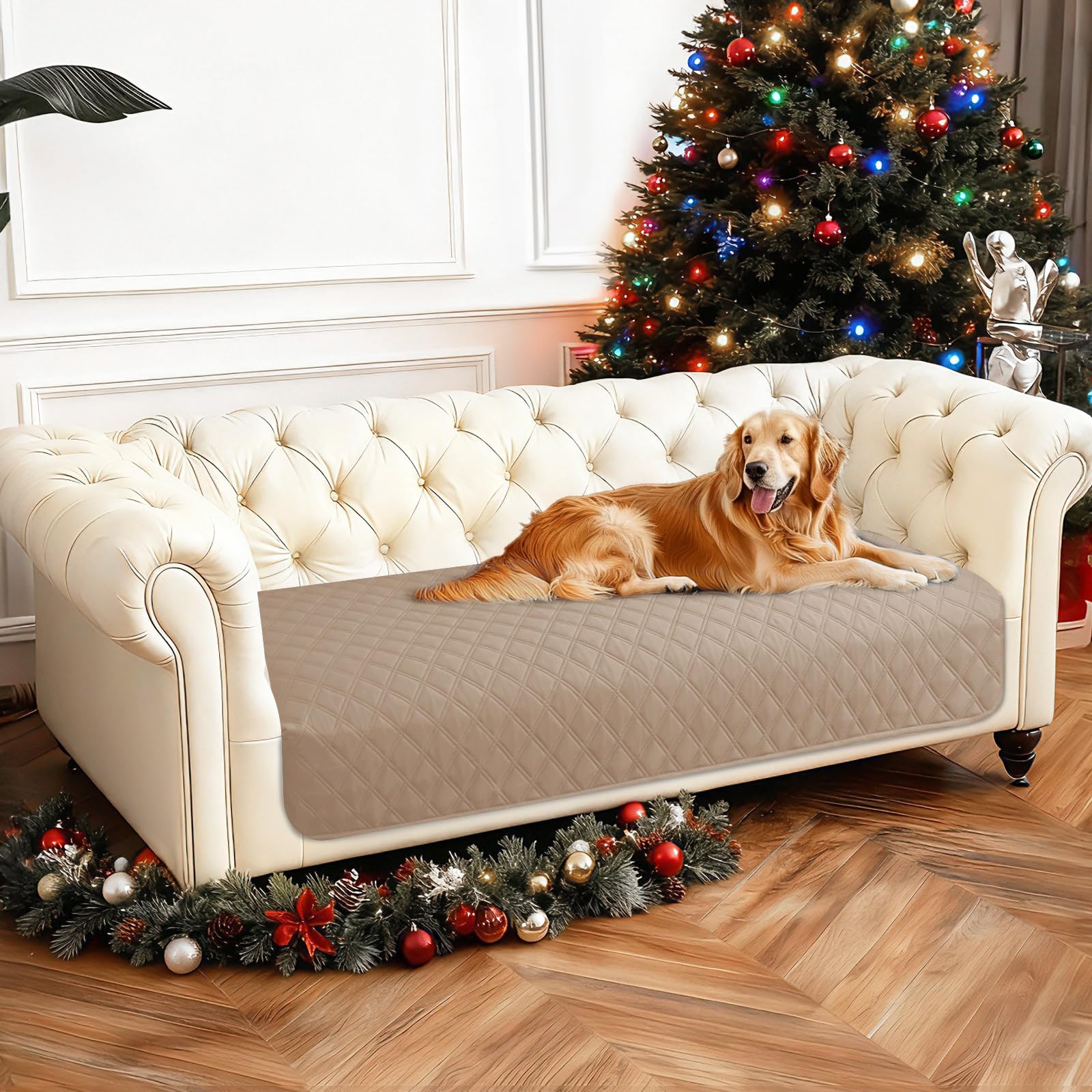 CYCMACO Waterproof Dog Blanket, Non-Slip Soft Pet Bed Cover, Couch Cover for Dogs Washable, Protects Sofa, Furniture, Crate, Car, Tear Resistant Leakproof Pet Blanket (30x53 Inch, Khaki)