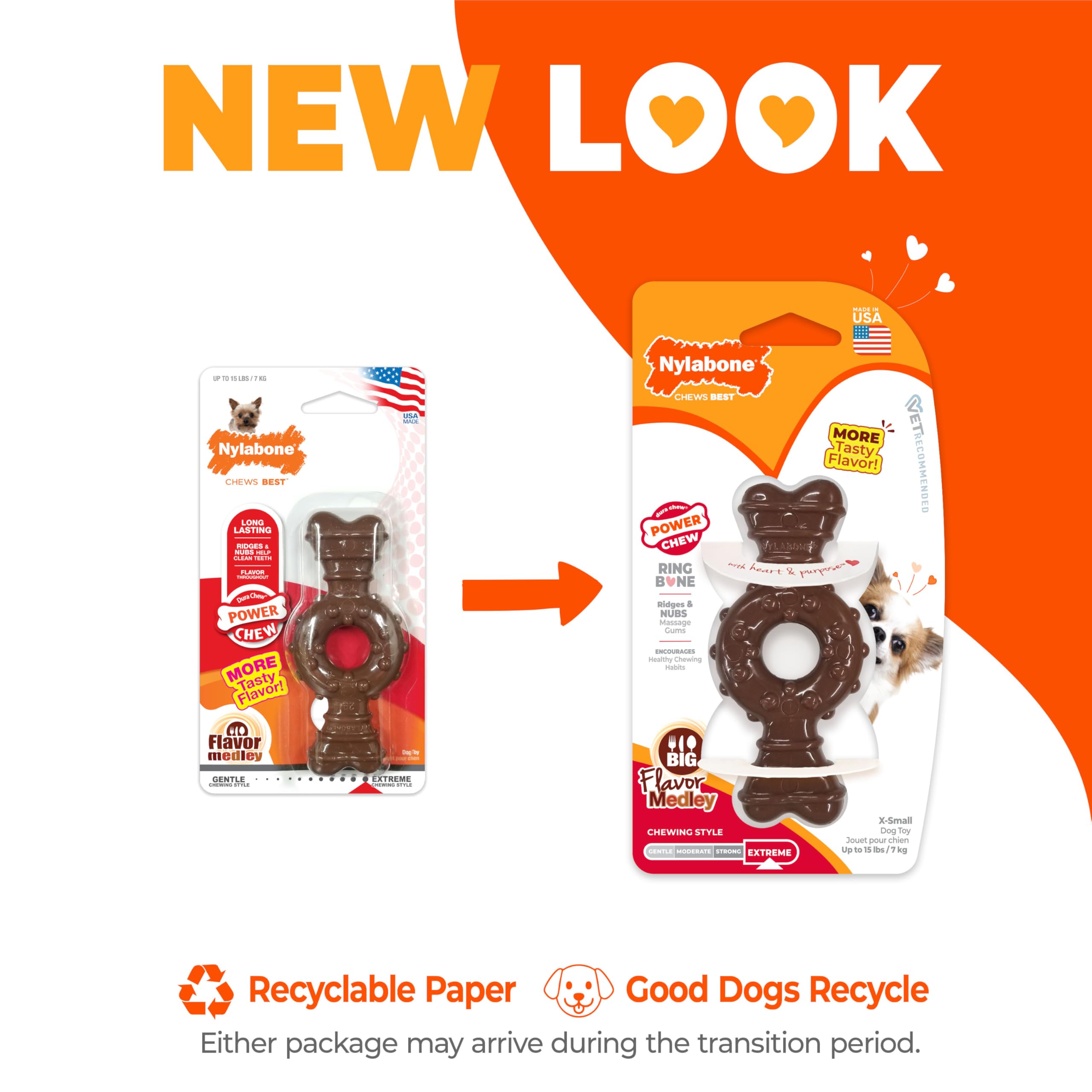 Nylabone Power Chew Ring Bone Dog Chew Toy, Flavor Medley, X-Small