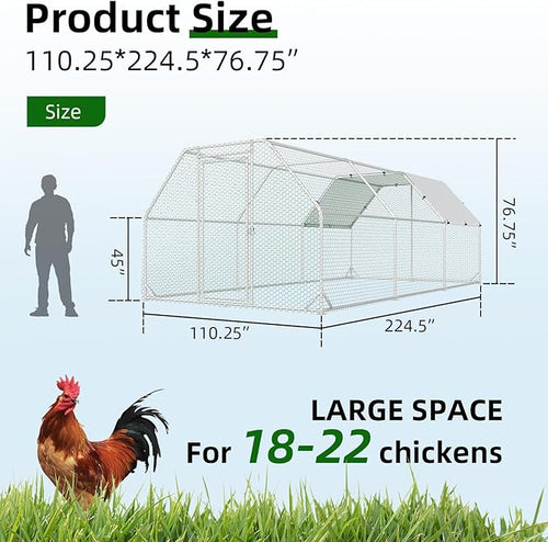 4ever2buy Metal Chicken Coop, 10x20 FT Walk-in Chicken Run Pen Poultry Cage, Water-Resistant & Anti-UV Cover, Large Chicken Coop for 18-22 Chickens