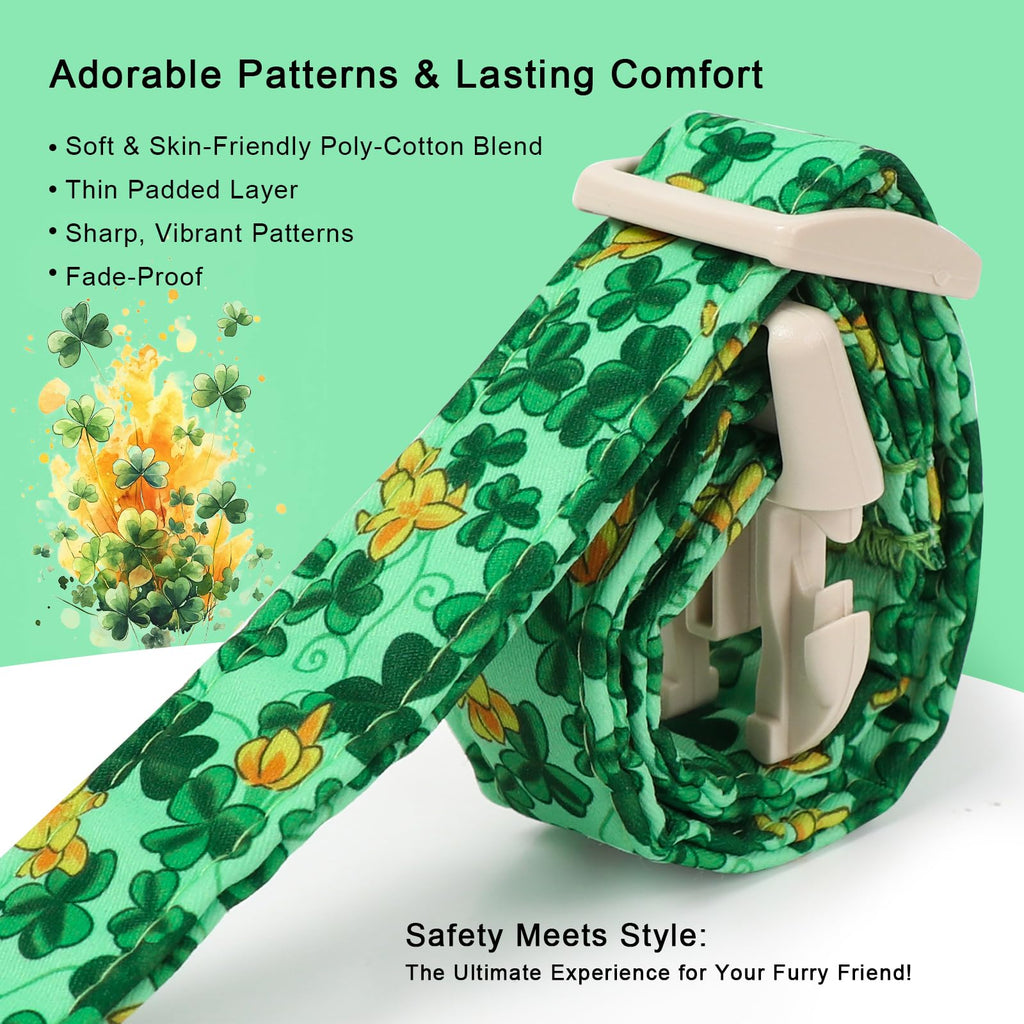 Babole Pet St. Patrick's Day Dog Collar for Large Dogs - Green Shamrock & Yellow Flower Print Dog Collars, Cute Irish Party Puppy Collar, Lightweight Adjustable St. Patricks Day Pet Collars XL