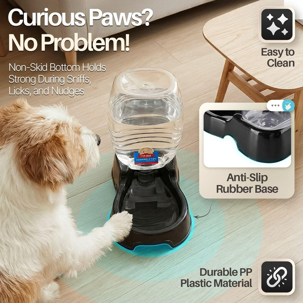 Flexzion Gravity Pet Water Dispenser for Cats & Small Dogs, 1/4 Gal, Black