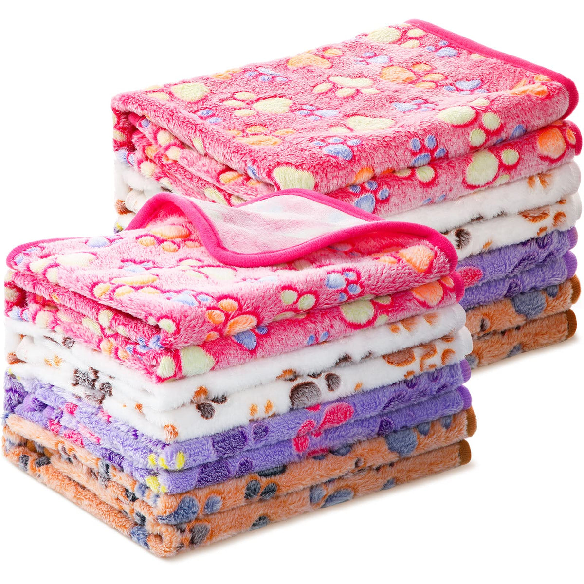 Tegeme 8 Pcs Fleece Dog Blankets for Small Dogs Cat Soft Coral Velvet Warm Sleep Mat Fluffy Dog Paw Print Blanket for Kitten Doggy Small Animal(30 x 20 Inch,Gray)