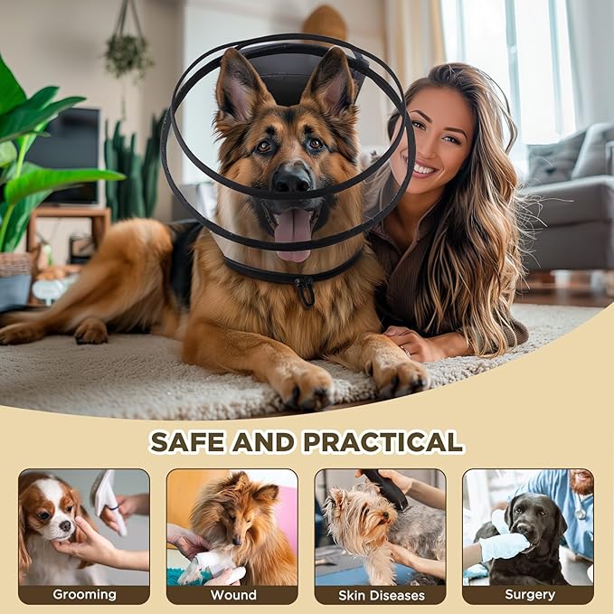 Dog Cone Collar for After Surgery,Transparent Dog Cones Alternative for Small Large Medium Size Dogs,Adjustable Depth Pet Recovery Collars,Elizabethan Collar for Dogs Stop Licking Wound(XXXL)