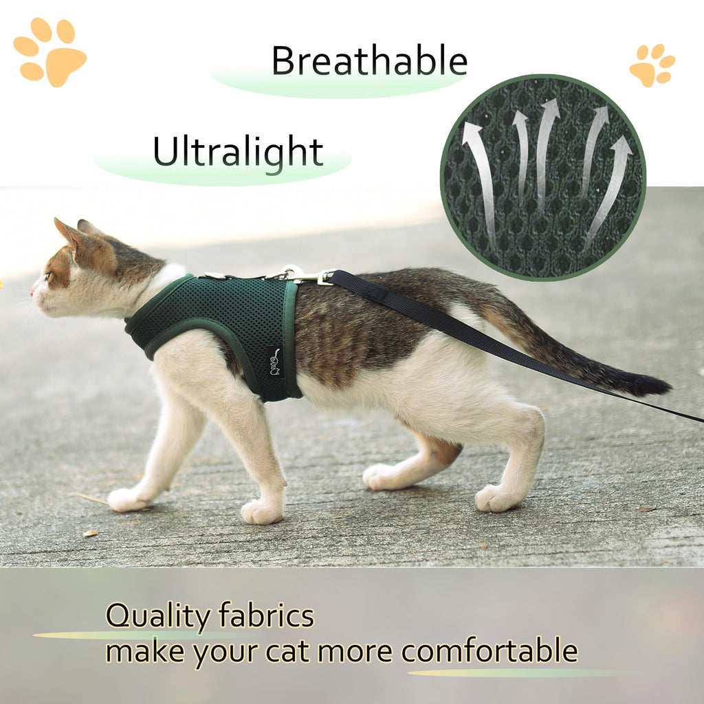 Cat Harness and Leash Set for Walking Escape Proof, Green, Medium