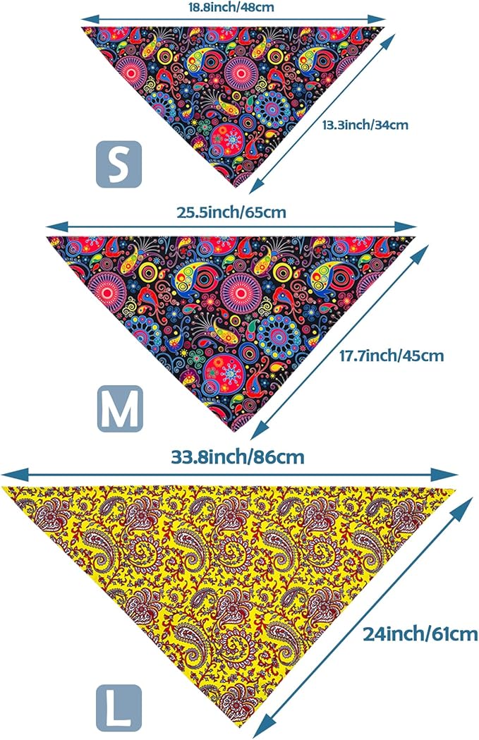 30 Pcs Paisley Dog Bandanas Bulk 33 Inche XL Stitch Dogs Bandanas Polyester Print One Side Bandana Grooming L