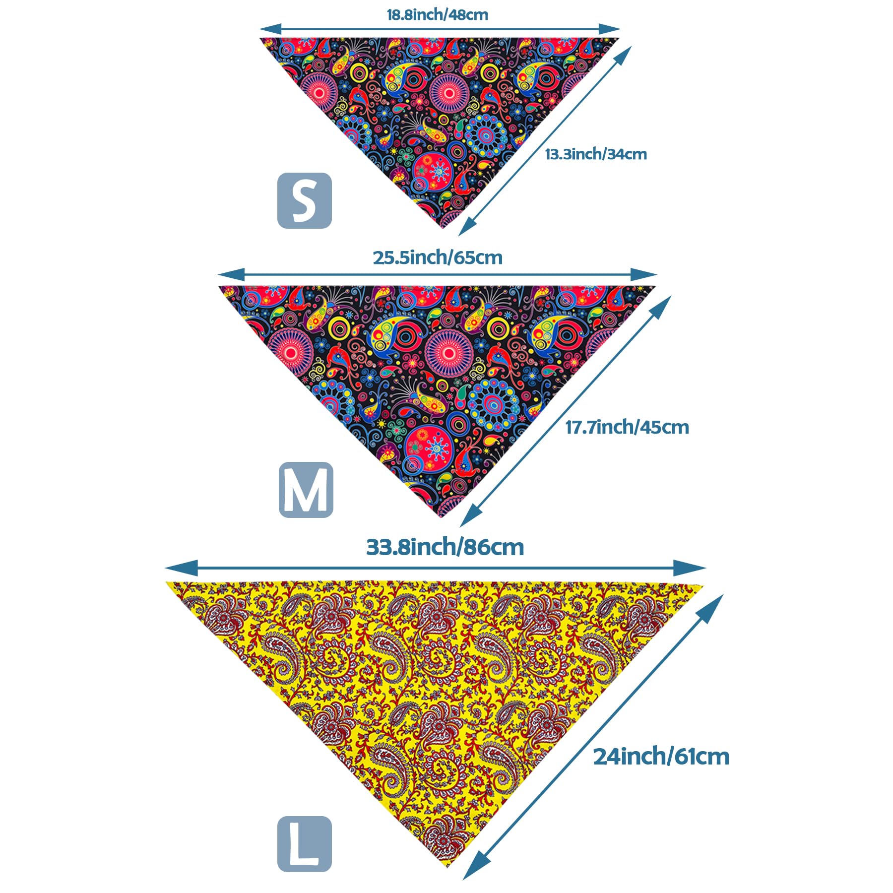 Pai Sence Paisley Dog Bandanas Bulk for Large Dogs Sewn Edges 33" 30 Pack L