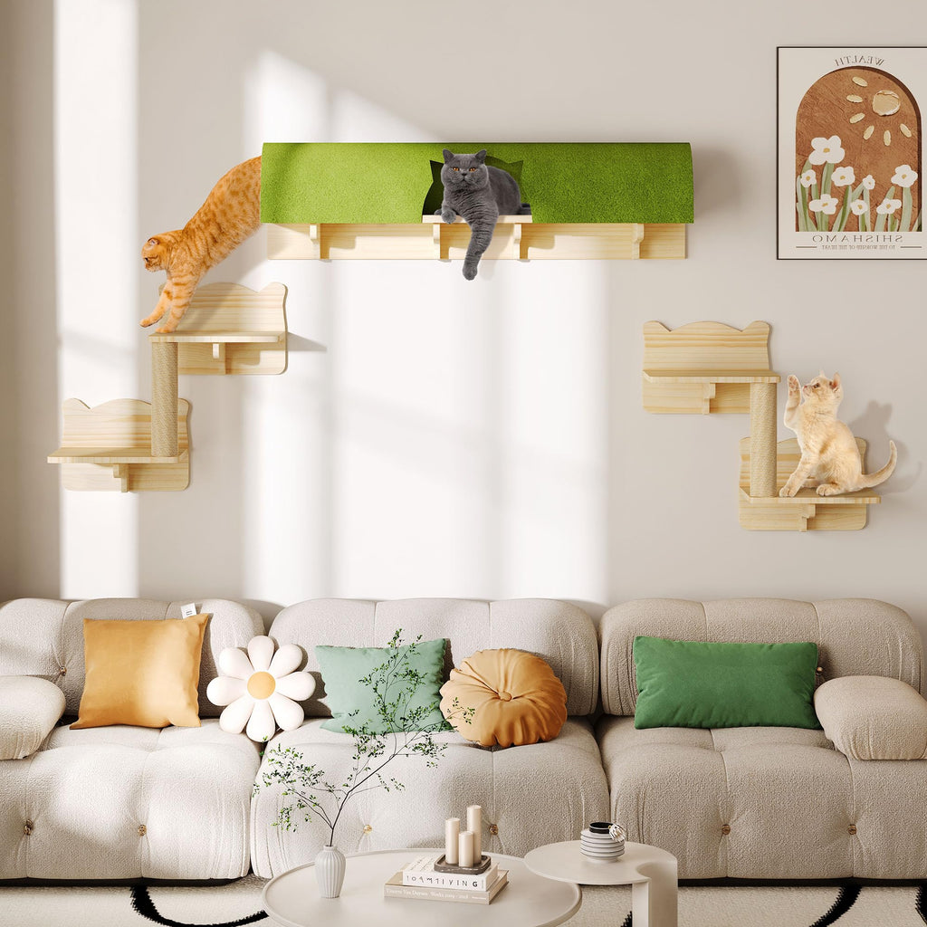 Homiflex Cat Wall Shelves Set, 7-in-1 Cat Wall Furniture with Tunnel