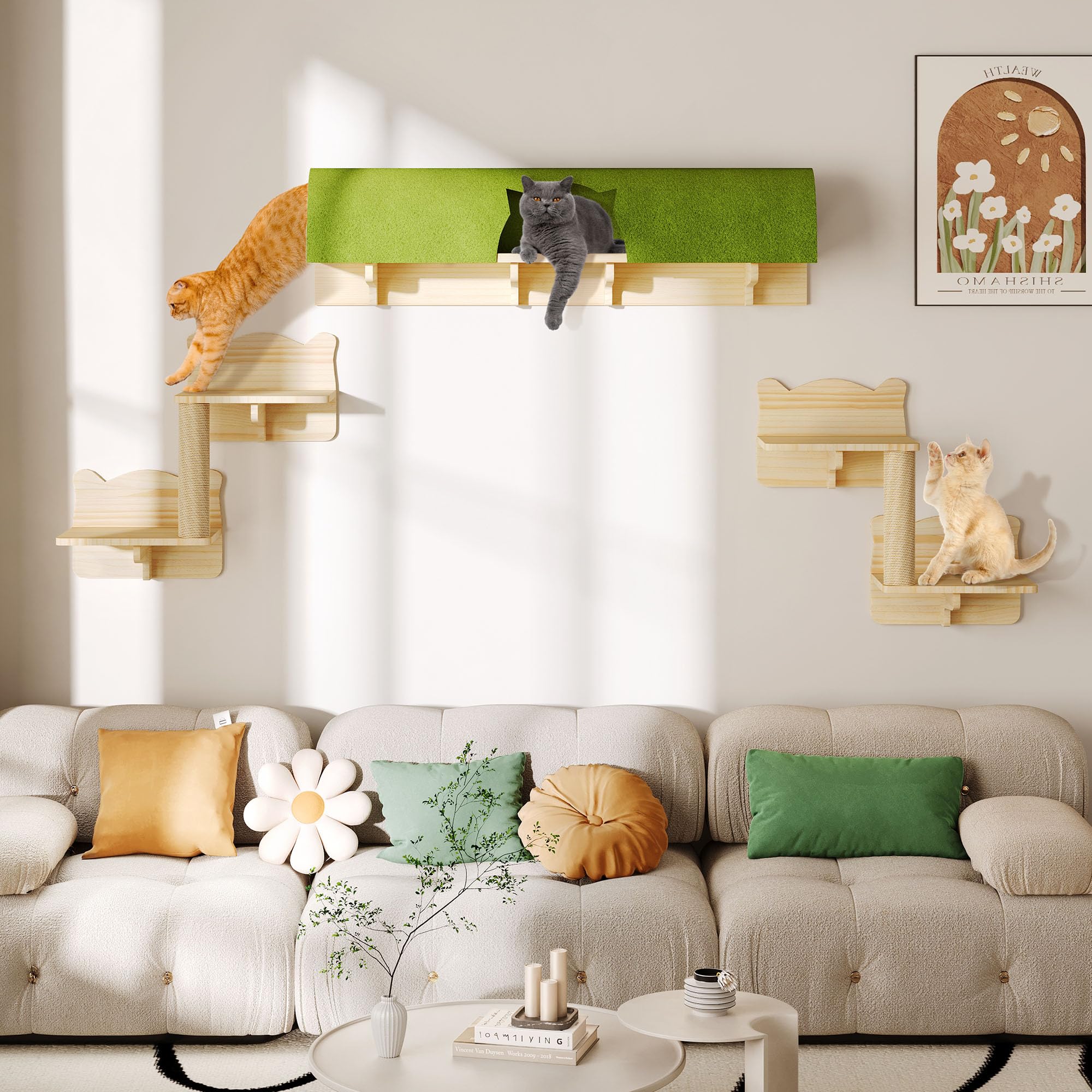 Homiflex Cat Wall Shelves Set, 7-in-1 Cat Wall Furniture with Tunnel