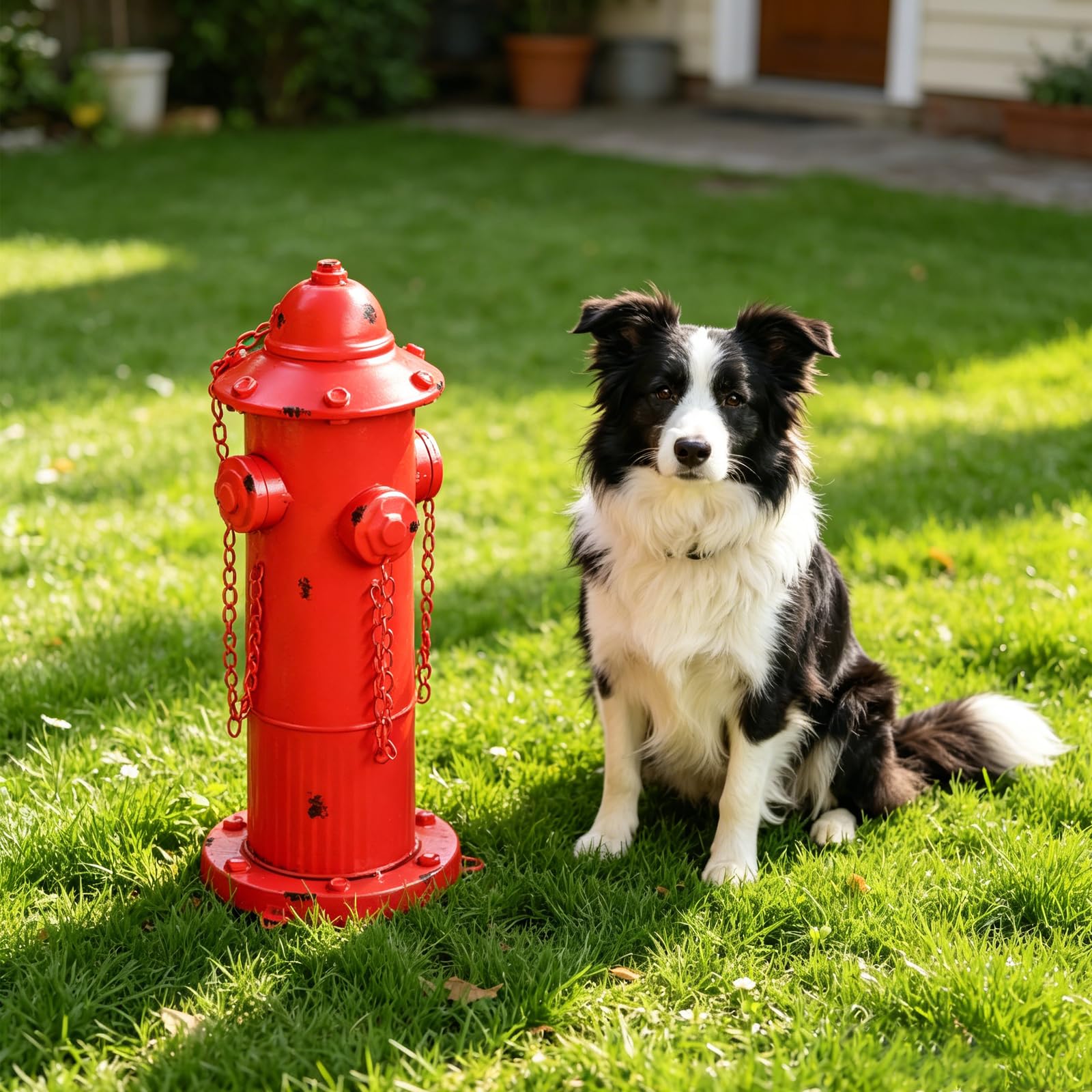 16.3" H Fire Hydrant for Dogs to Pee on, Metal Puppy Pee Post for Dogs