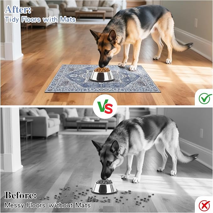 famibay Dog Food Mat, Absorbent Cat Dog Mats for Food and Water, No Stains Quick Dry Pet Cat Bowl Mats with Non Slip Backing, Boho Pet Feeding Mat for Floor Waterproof 16"x24"