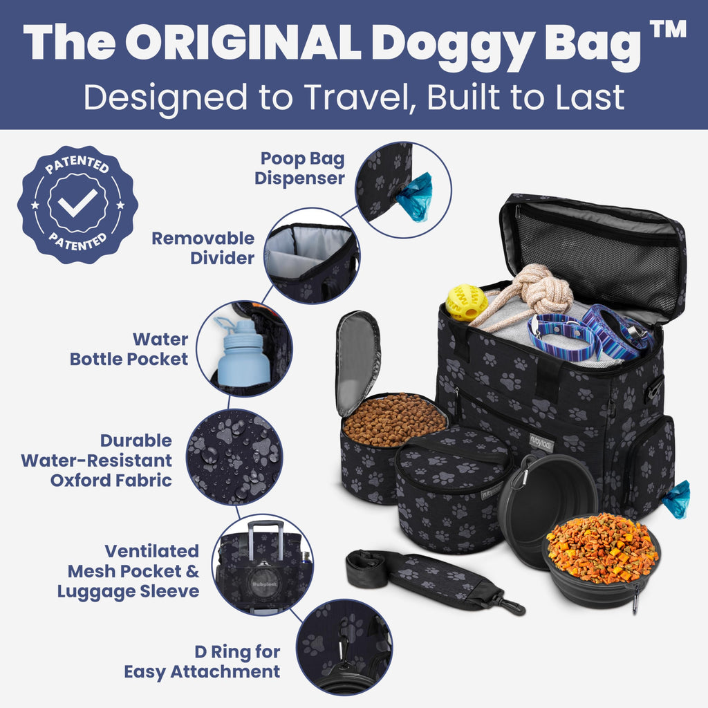 Rubyloo Original Doggy Bag™ Dog Travel Bag for Supplies with Travel Bowls