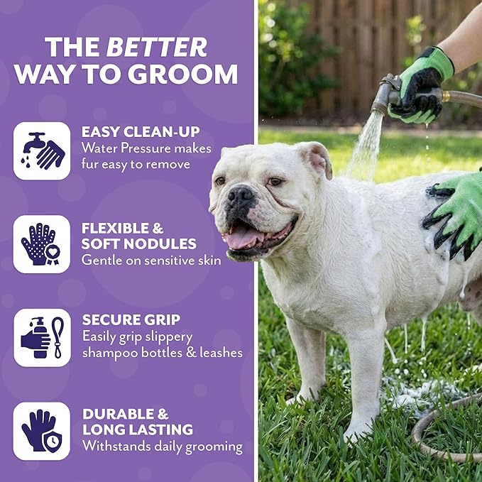 H HANDSON Pet Grooming Gloves - Patented #1 Ranked, Award Winning Shedding, Bathing, & Hair Remover Gloves - Gentle Brush for Cats, Dogs, and Horses (Black, Large)