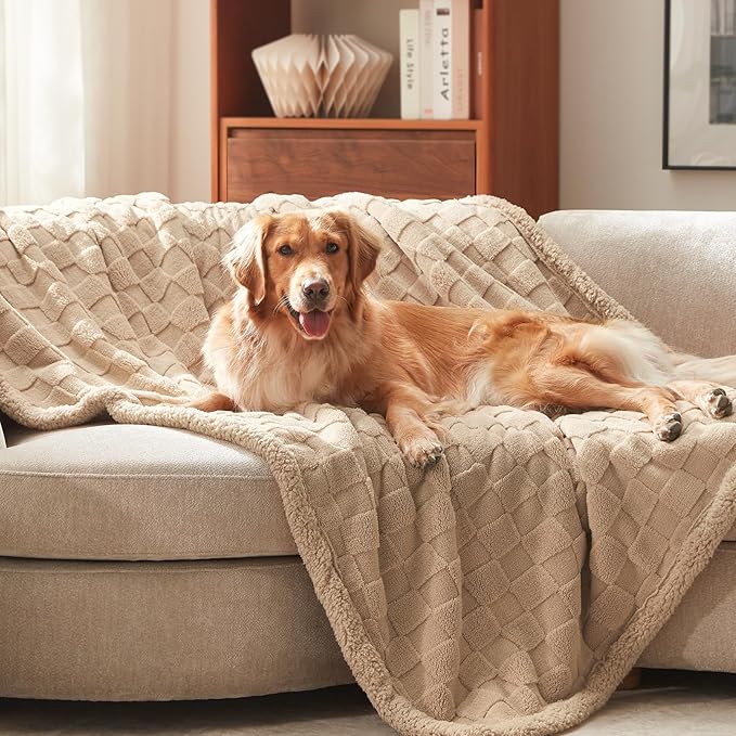GASUR Waterproof Dog Blankets for Large Dogs, Dog Blanket for Couch Bed, Fleece Pet Blanket for Furniture Sofa Protector, Soft Pet Throw Blankets for Crate Car Outdoor, Washable, 50"x60",Beige