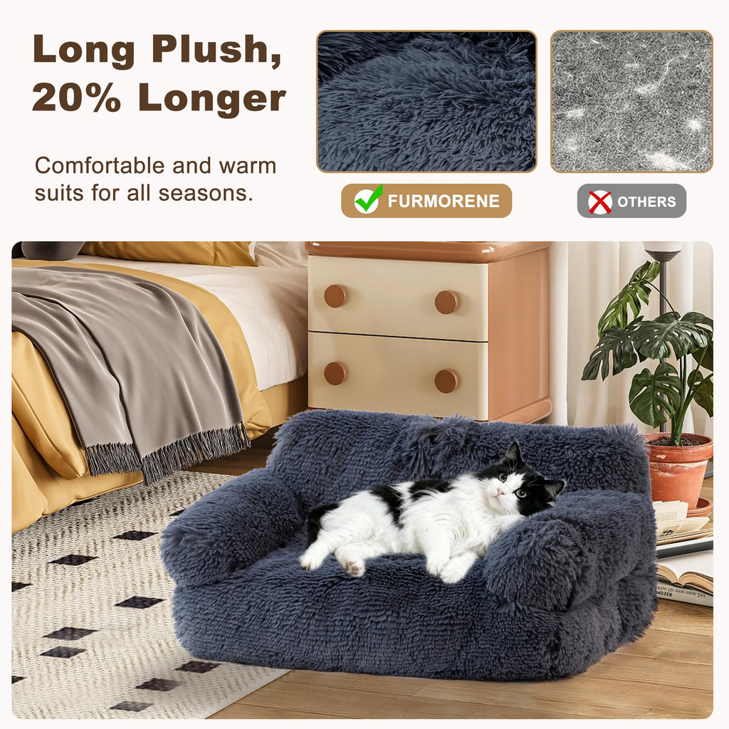 FURMORENE Cat Beds for Indoor Cats, Dog Couch Bed, Cute Cat Couch Sofas, Small Dog Sofas & Chairs with Removable Washable Cover, Warm Soft Pet Furniture for 20lbs Small Dog & Cat, Plush Dark Grey