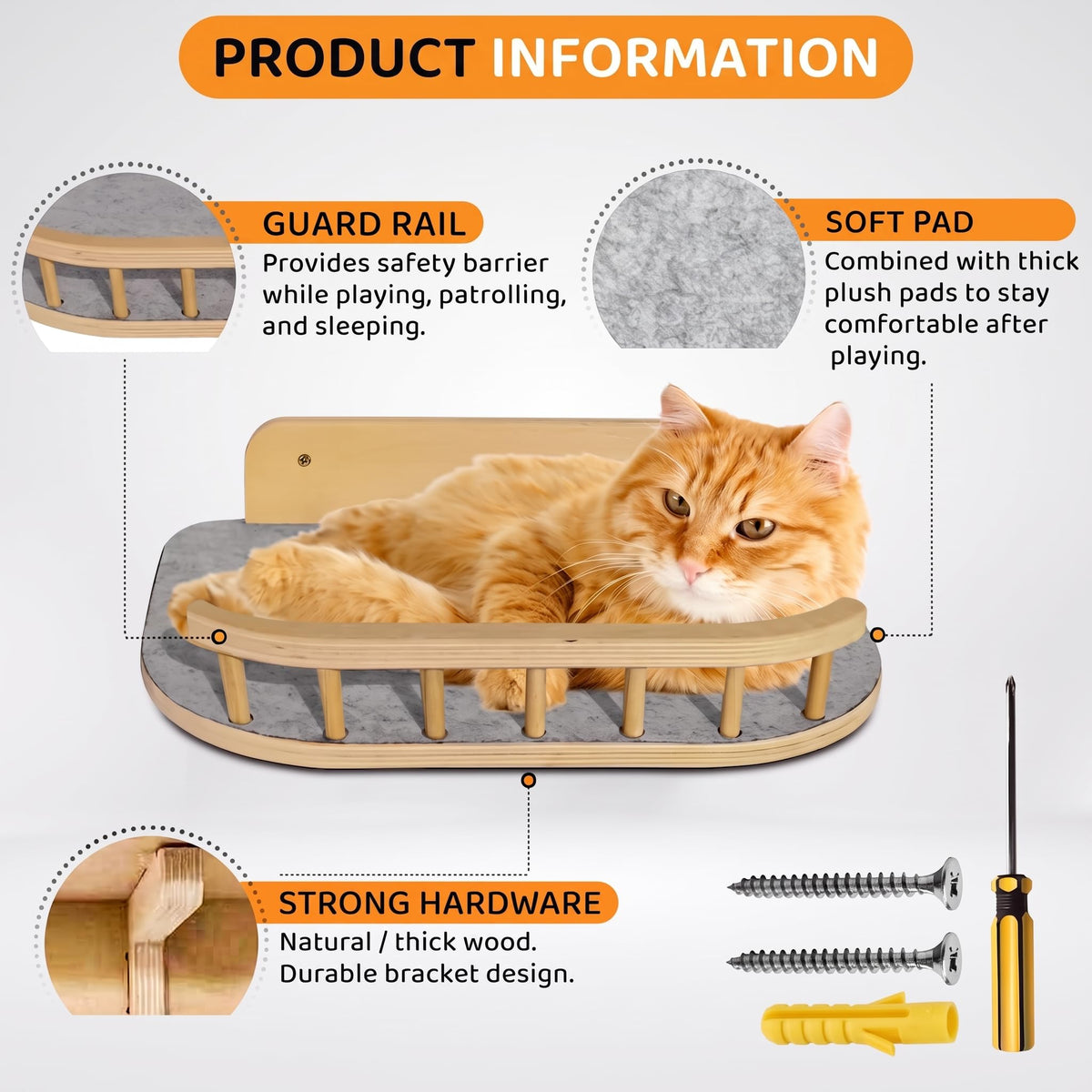 BUOGA Cat Wall Shelves, Modern Cat Wall Furniture for Indoor Cats