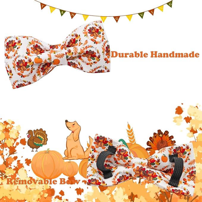 Bobo Rainbow Dog Collar - Thanksgiving Turkey Pet Collar Bowtie Gift Cotton Cute Bow Collar Adjustable Metal Buckle Soft Puppy Collars for Large Dogs