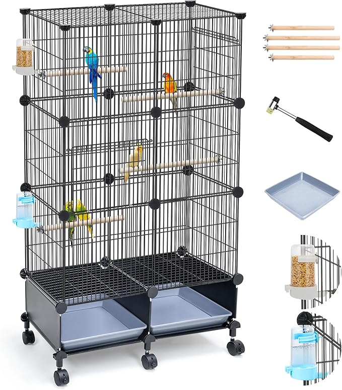 VISCOO Upgraded Encrypted Metal 46-Inch Bird Cage for Parrot Parakeets