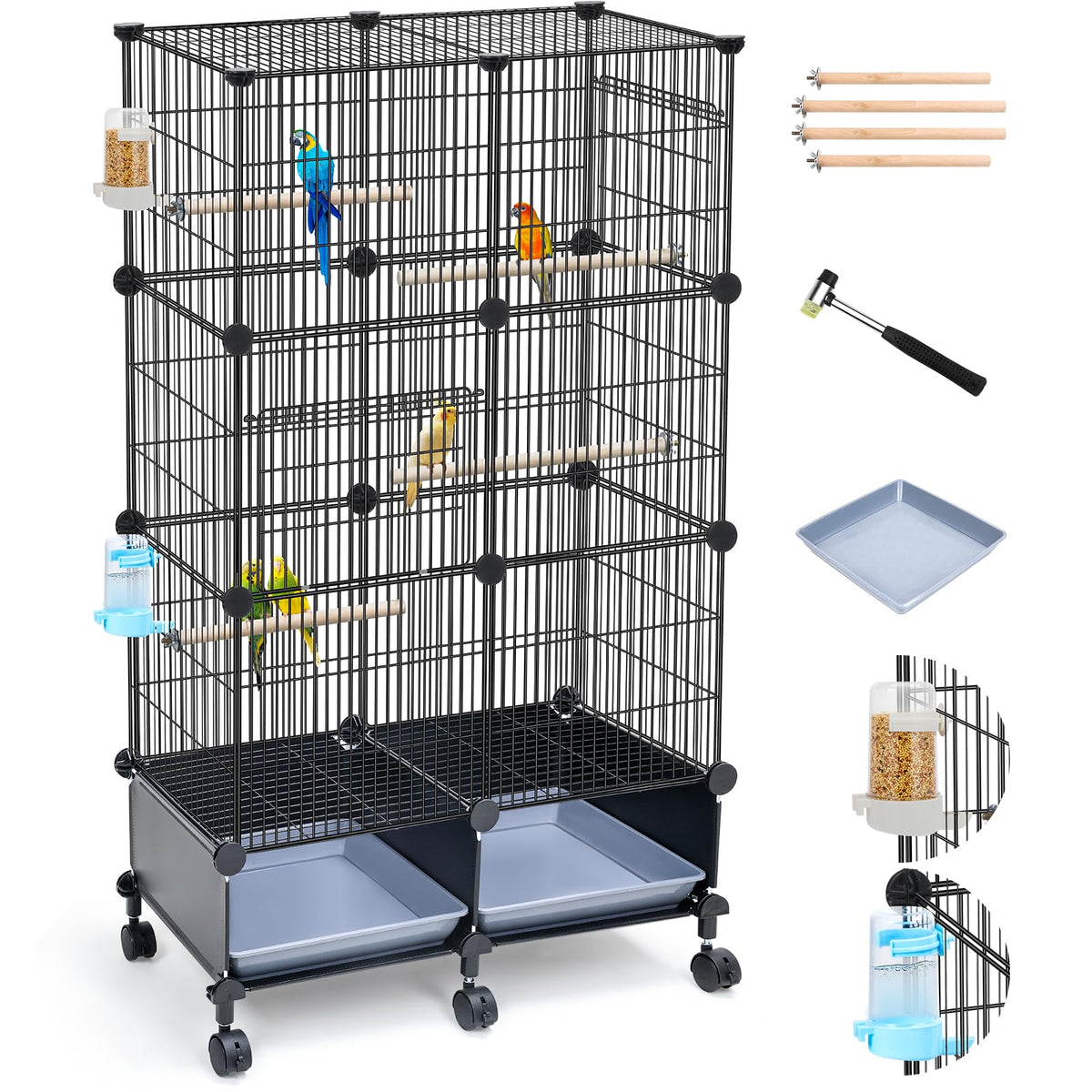 VISCOO Upgraded Encrypted Metal 46-Inch Bird Cage for Parrot Parakeets