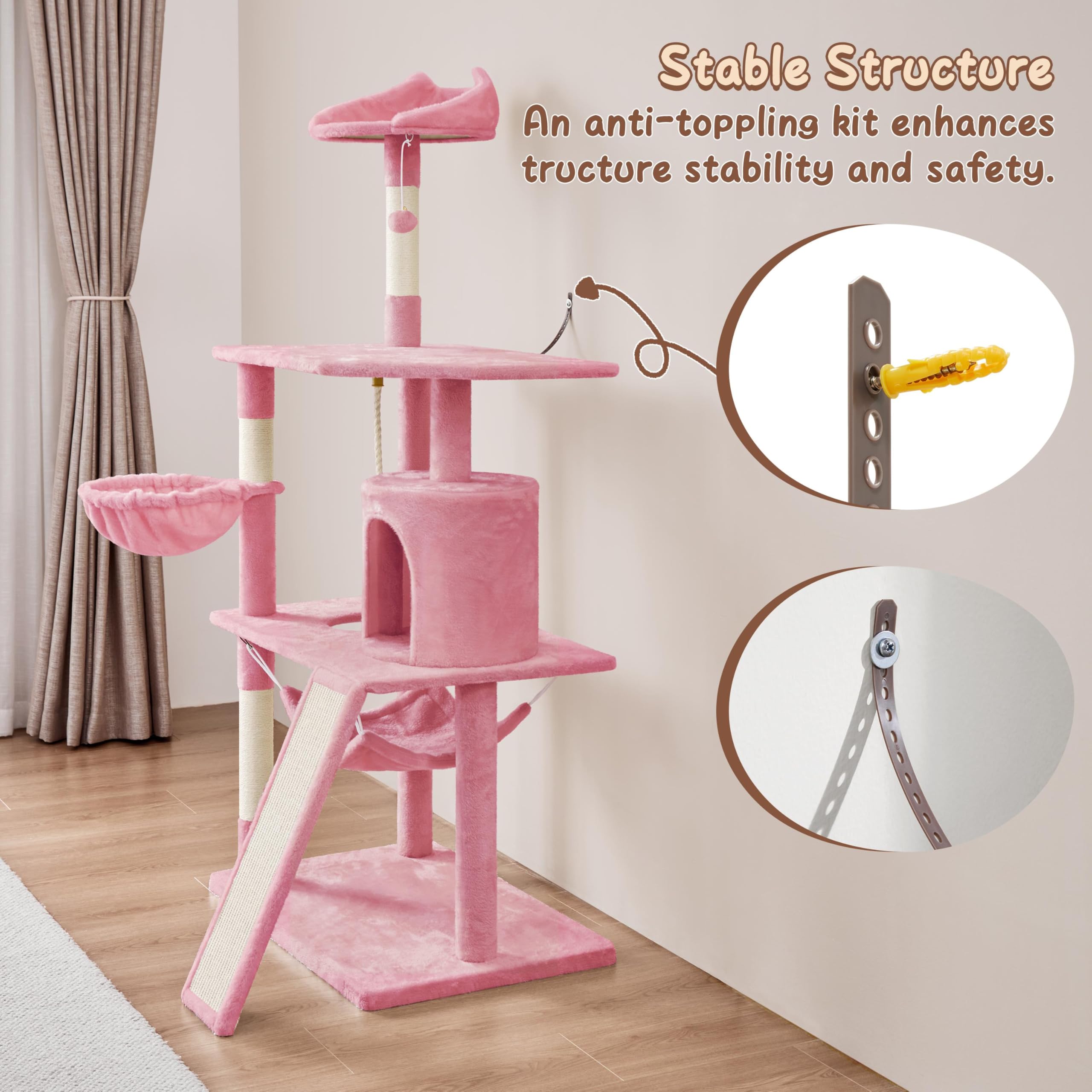 Yaheetech 63.5″ H Cat Tree, Multi Level Cat Tree Condo with Basket Hammock Scratching Post, Cat Furniture for Indoor Cats