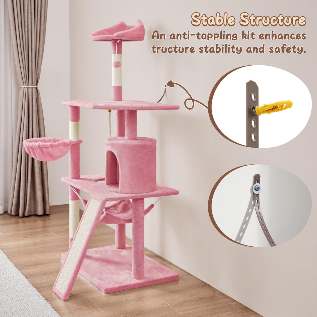 Yaheetech 63.5″ H Cat Tree, Multi Level Cat Tree Condo with Basket Hammock Scratching Post, Cat Furniture for Indoor Cats