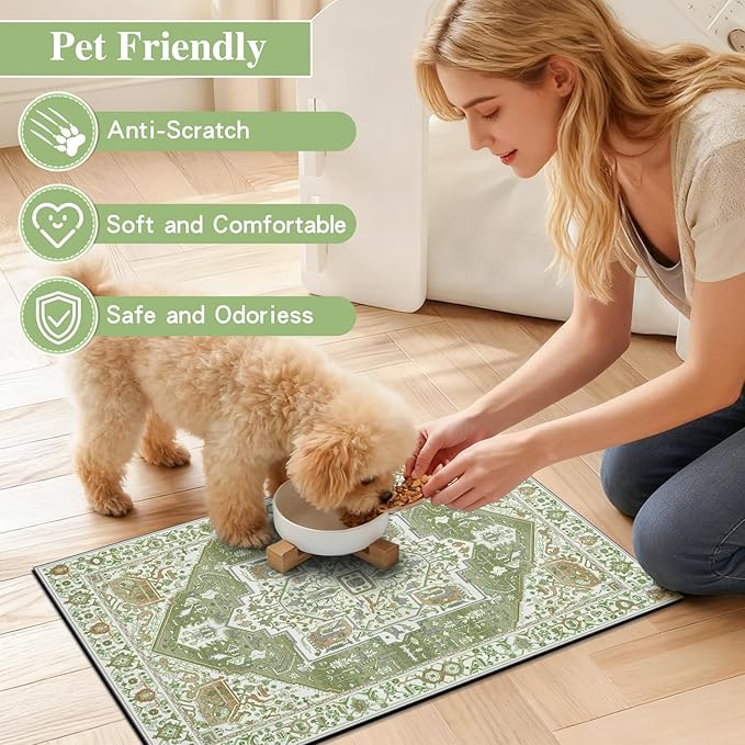 famibay Dog Food Mat, Absorbent Cat Dog Mats for Food and Water, No Stains Quick Dry Pet Cat Bowl Mats with Non Slip Backing, Boho Pet Feeding Mat for Floor Waterproof 16"x24"