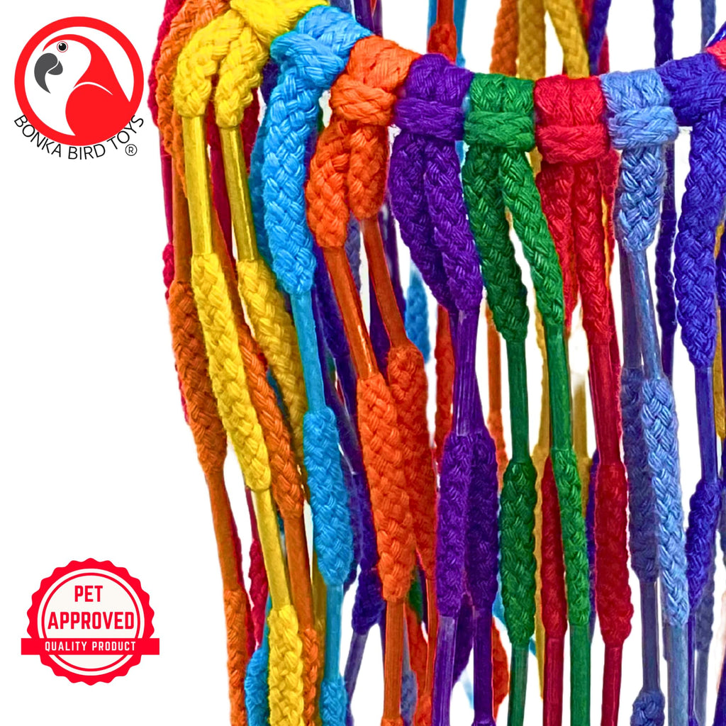 Bonka Bird Toys 51213 Large Aglet Heaven 9" Hanging Cotton Shoelace Ring Toy for Medium to Large Birds Like Eclectus Amazons African Greys