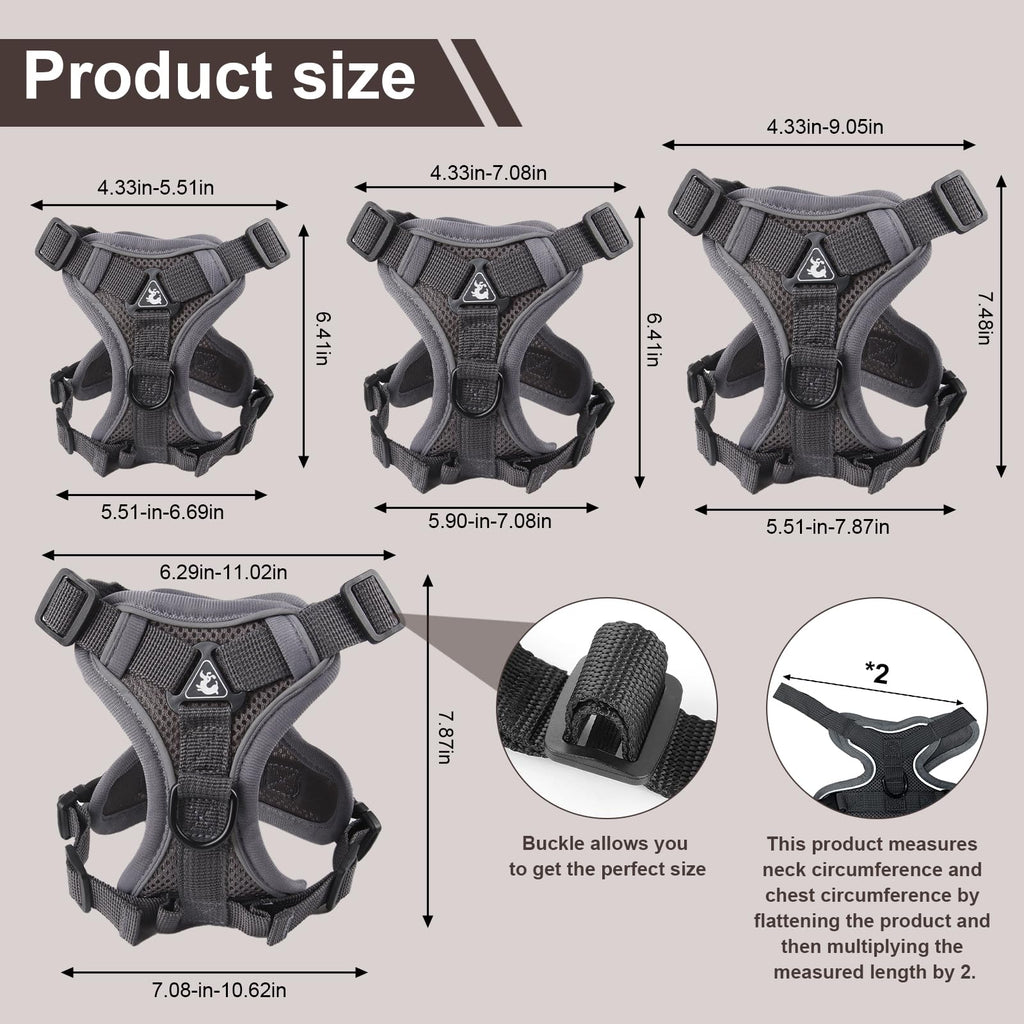 Wanheart cat Chest Harness and Leash, Anti-Escape Adjustable Soft mesh cat Leash and Chest Harness Set for All Types of Cats cat Vests (Grey, 11.02-16.5lb)