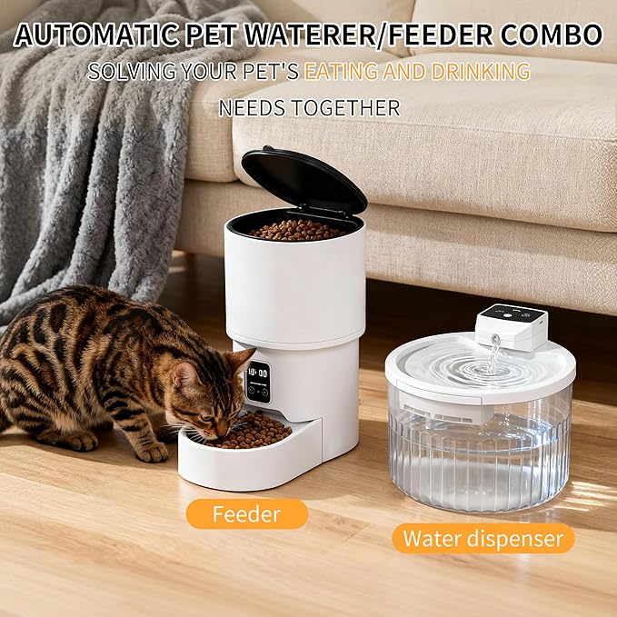 RPZ Automatic Cat Feeder and Water Dispenser Set, Auto Cat Feeder with Timer, Large Capacity Cat Food Dispenser Automatic,Easy Clean Automatic Feeder for Cats – Ideal for Busy Pet Owners