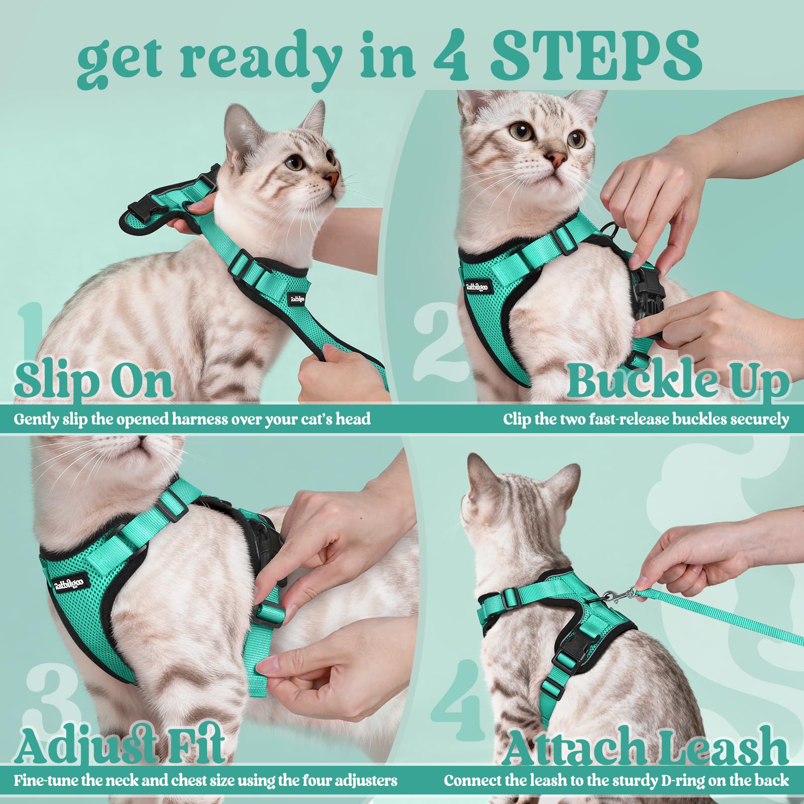 rabbitgoo Cat Harness and Leash Set, Escape Proof Vest, Emerald