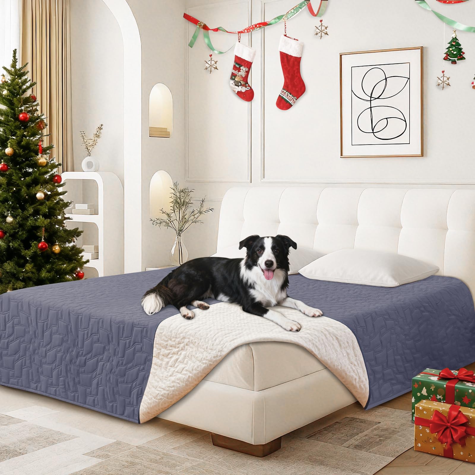 CYCMACO Waterproof Dog Blanket, Non-Slip Soft Pet Bed Cover, Couch Cover for Dogs Washable, Protects Sofa, Furniture, Crate, Car, Tear Resistant Leakproof Pet Blanket (68x82 Inch, Grey Blue)