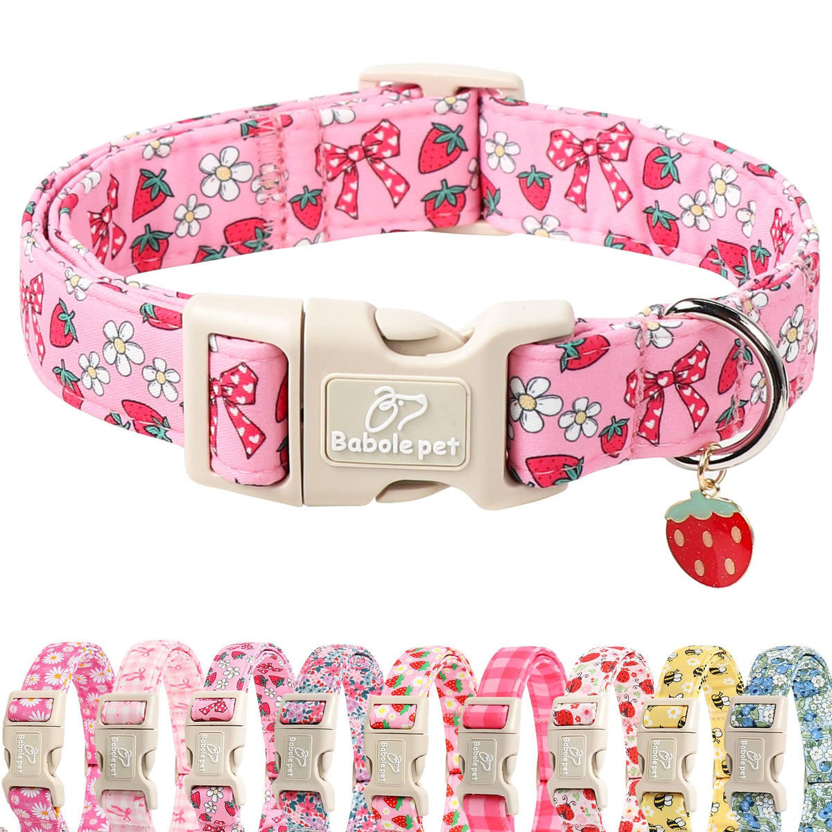 Babole Pet Christmas Dog Collar - Cute Pink Cozy Christmas Puppy Collar with Safety Buckle, Soft Adjustable Holiday Dog Collars for Small Medium Large Dogs S