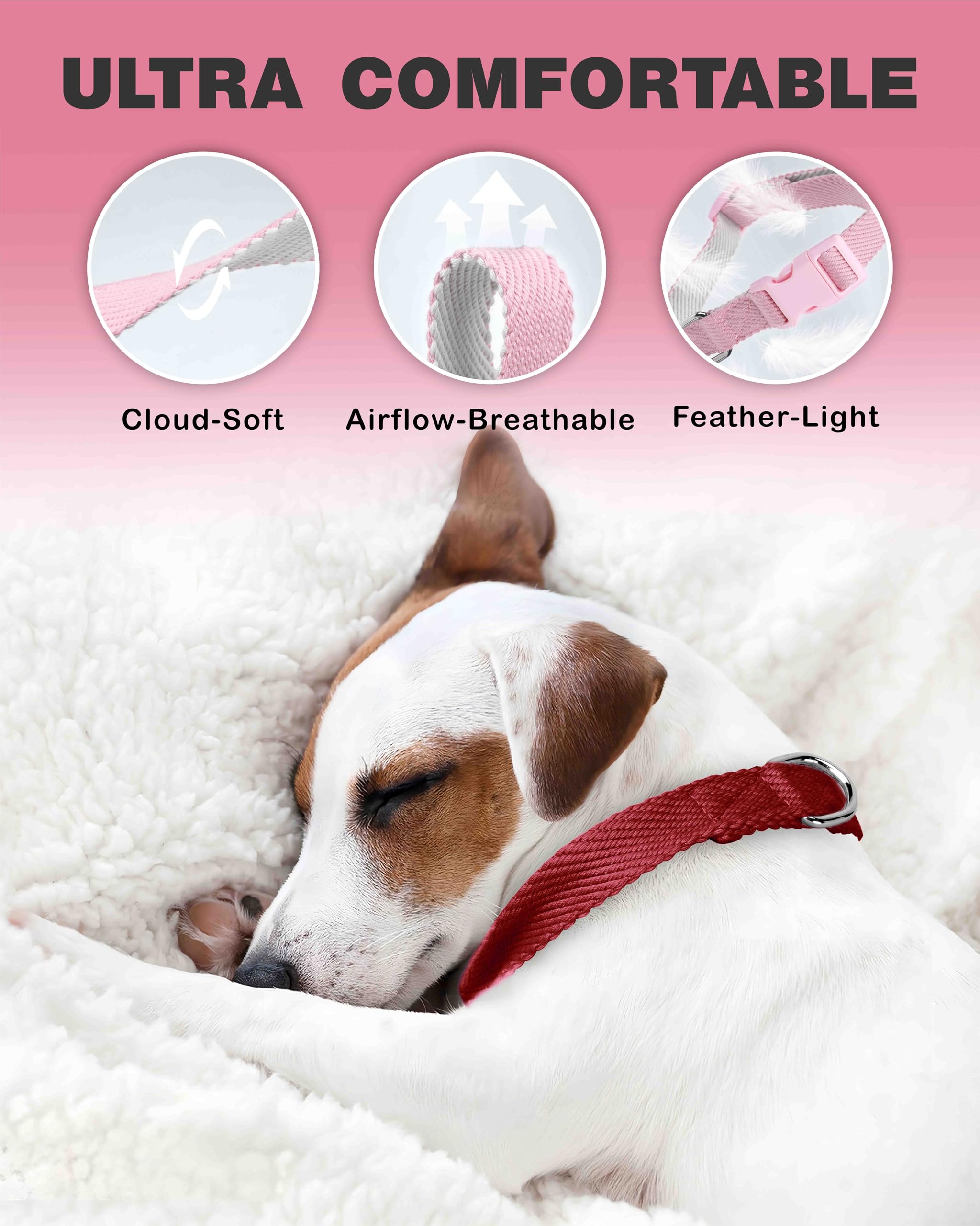 Dynmeow Soft and Breathable Cotton Dog Collar, Durable Adjustable Pet Collar with Quick-Release Buckle, Lightweight for Sensitive Skin for Small and Medium Dogs, Red, S