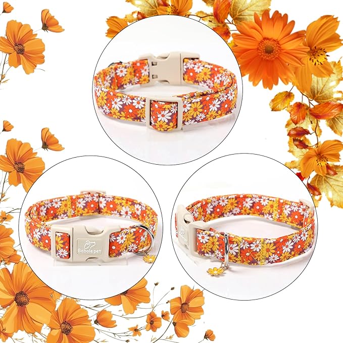 Babole Pet Fall Dog Collar Vintage Daisy Puppy Collar - Hippie Flower Dog Collars Light Comfortable Adjustable Pet Collars for Small Medium Large Girl Boy Dogs S