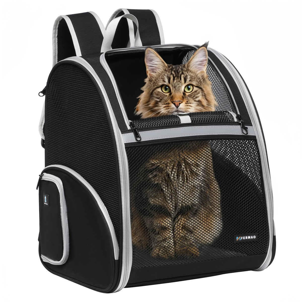 Cat Backpack Carrier for Small Dogs and Medium cat Puppy Kitten Bunny Pet Carrier Backpack Collapsible with Fully Ventilated Mesh with Safety Leash (Khaki, 12.9" L x 10.62" W x 15.5" H - M)