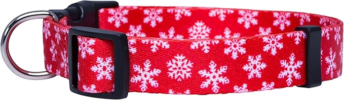 Native Pup Christmas Dog Collar- Winter Holiday Collars for Pets- Xmas Gift for Puppy- Santa, Reindeer, Snowman, Candy Cane, Red Green- Girl Boy- Small, Medium, Large Breeds (Red Snowflake, Large)
