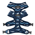 Lucy & Co. Reversible Dog Harness - Water-Repellent Neoprene, Dual-Print Design, Easy Swap Style, Adjustable Comfort Fit - Shark Attack Reversible Harness - Large