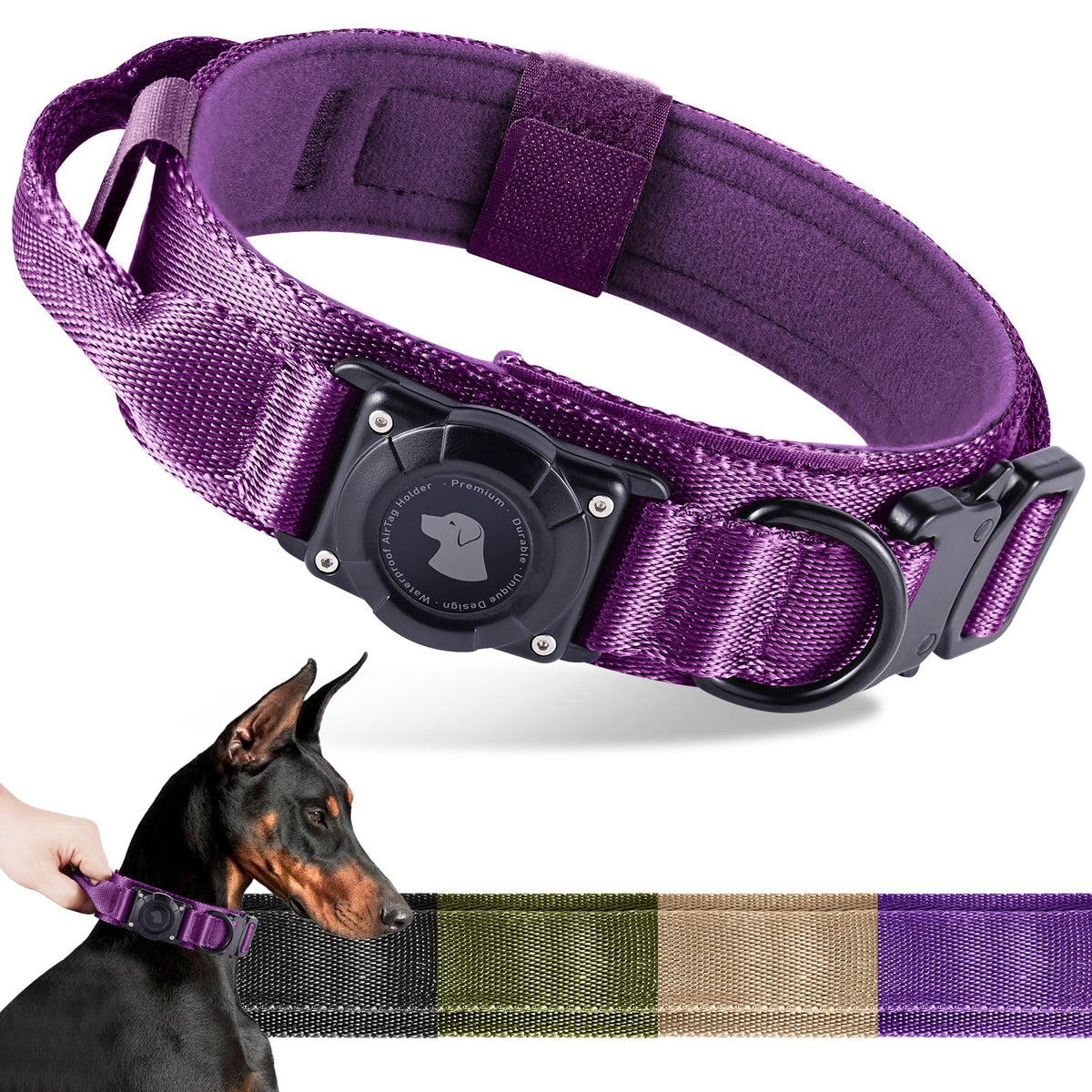 2026 Upgrade Waterproof Tactical AirTag Dog Collar, Built in AirTag Holder