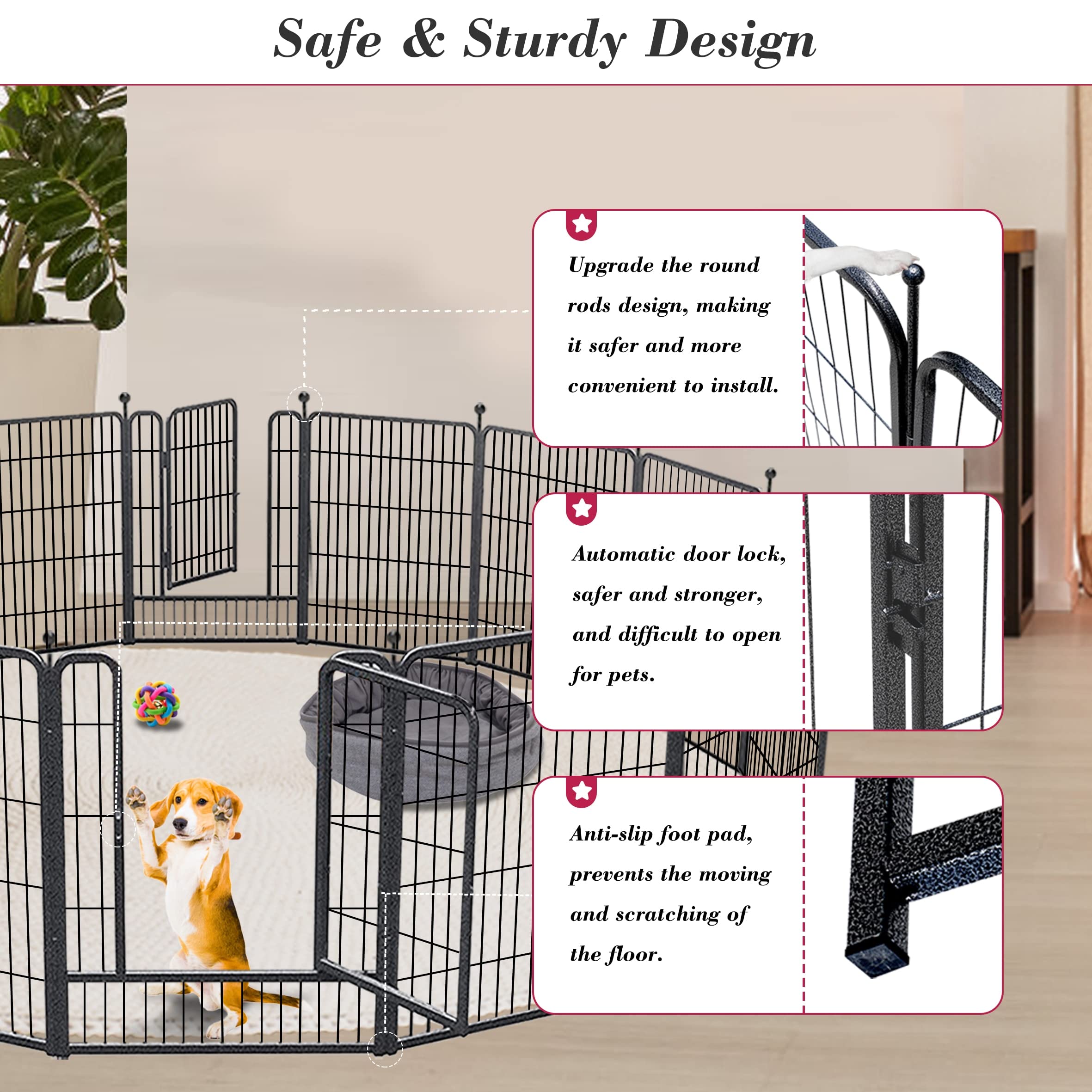 Jhsomdr Dog Playpen 32 inch 30 Panels Indoor Outdoor Dog Pen for Medium/Small Dogs Heavy Duty Metal Dog Fence Outdoor for Yard, Puppy Playpen with Door Portable Pet Fence for RV Camping Yard