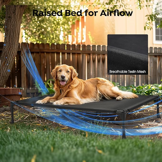 Veehoo Elevated Dog Beds Medium Sized Dog with Fluffy Plush Bolster Cushion