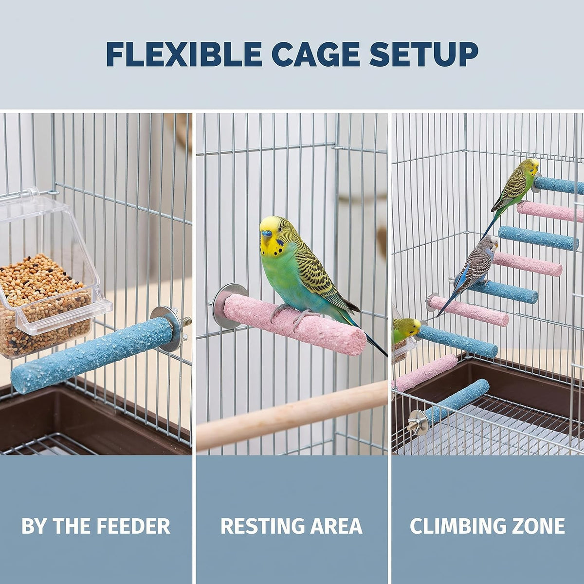 2 Pcs Bird Perch Stand Toy,Random Bird Perch Stand Toy Wood Parrot Grinding Claw Sticks Sanded Cage Toy for Parakeets Finches Parakeet Toys, Sanded Surface Cage Accessories for Parakeets Finches