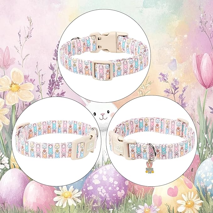 Babole Pet Easter Dog Collar for Medium Dogs - Pastel Bunny Easter Collars for Female Dogs, Cute Spring Girl Dog Collar, Lightweight Adjustable Cartoon Holiday Pet Collars M