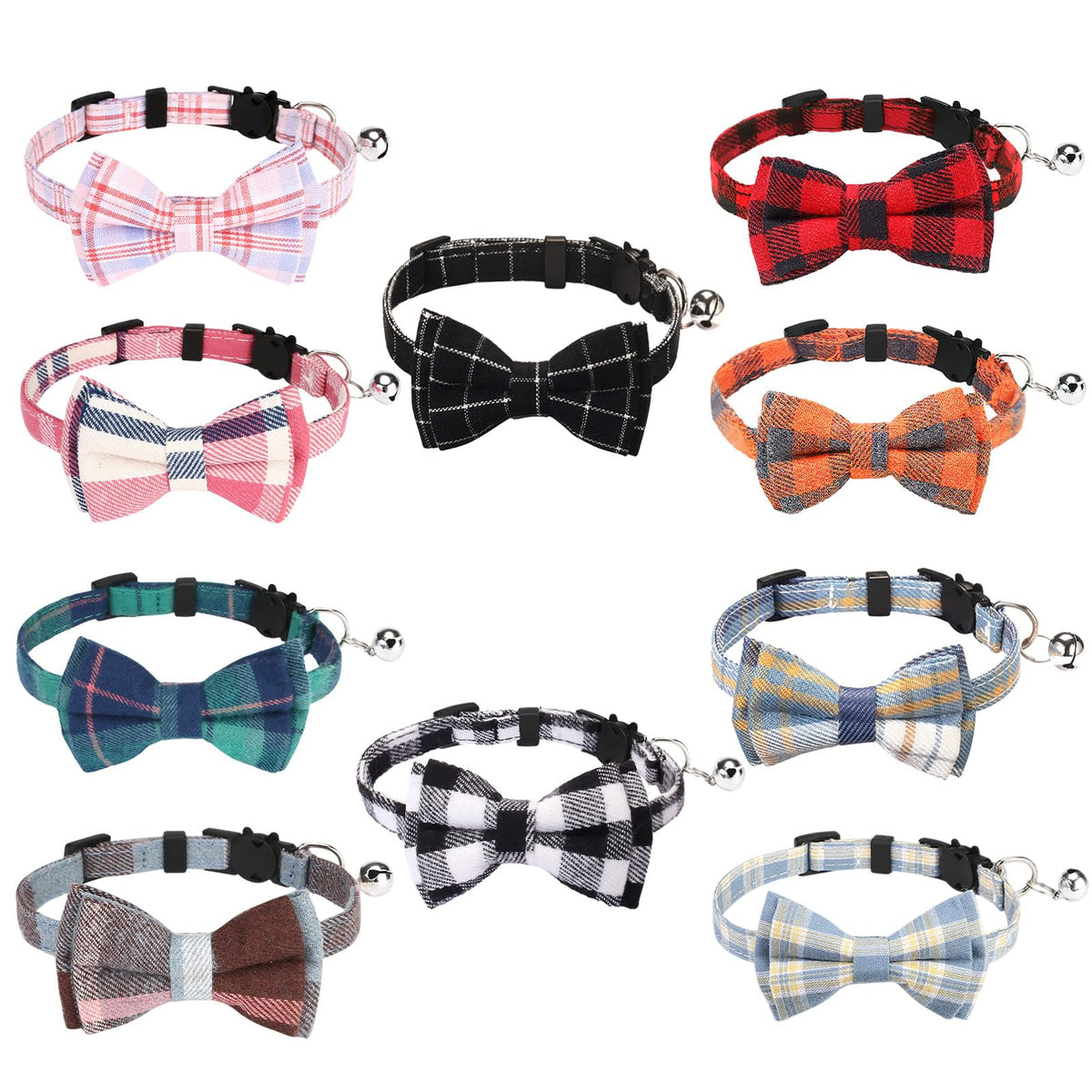 10 Pcs Spring Cat Collar Breakaway with Bow Tie and Bell (Flower)