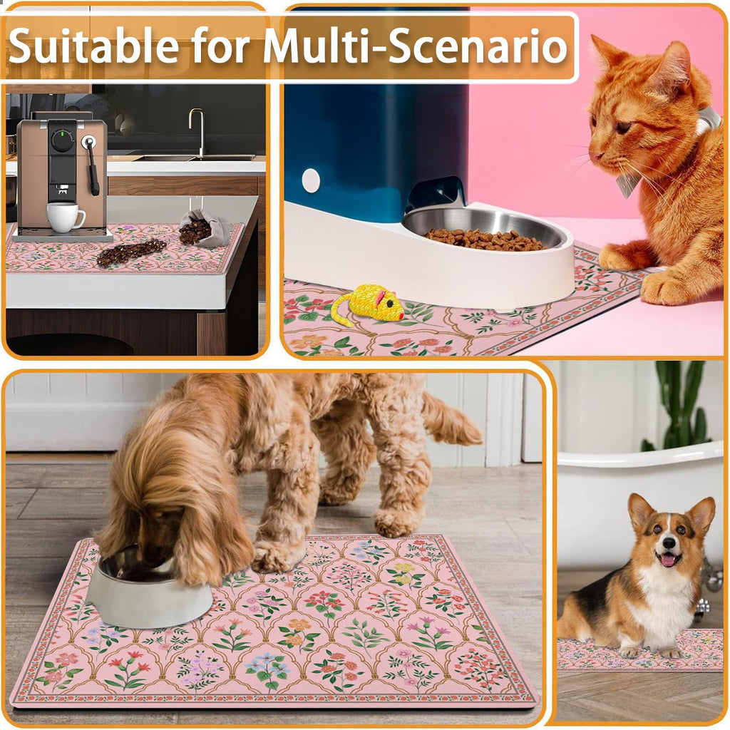 Absorbent Pet Dog Bowl Mat for Food and Water, Pet Cat Food Feeding Mat with Non Slip Rubber Backing, Dog Food Mats for Floors Waterproof, 24"x32"