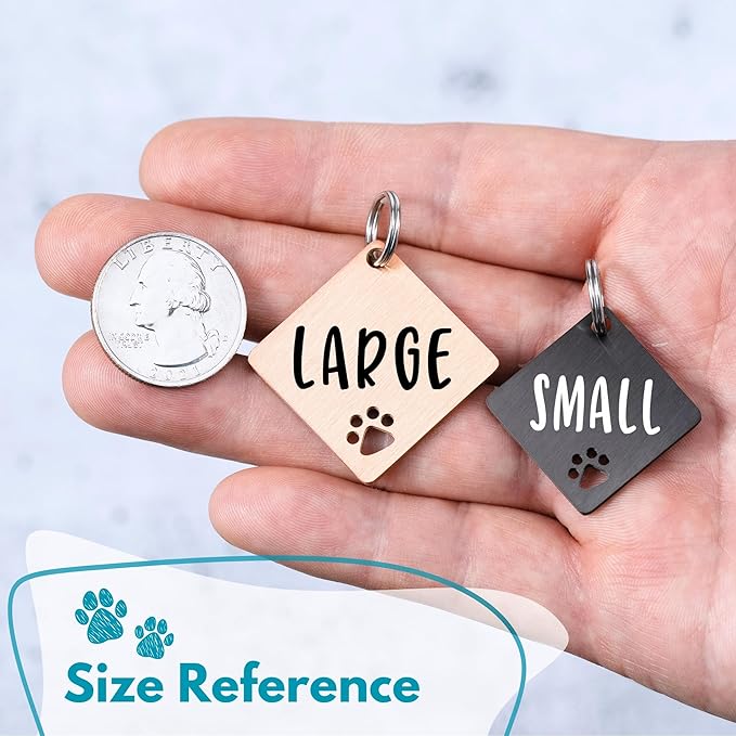Ultra Joys Dog Tags Personalized for Pets - Hollow Paw Custom Pet ID Tag - Engraved Dog Tag for Small, Large Dogs - Small Diamond in Rose
