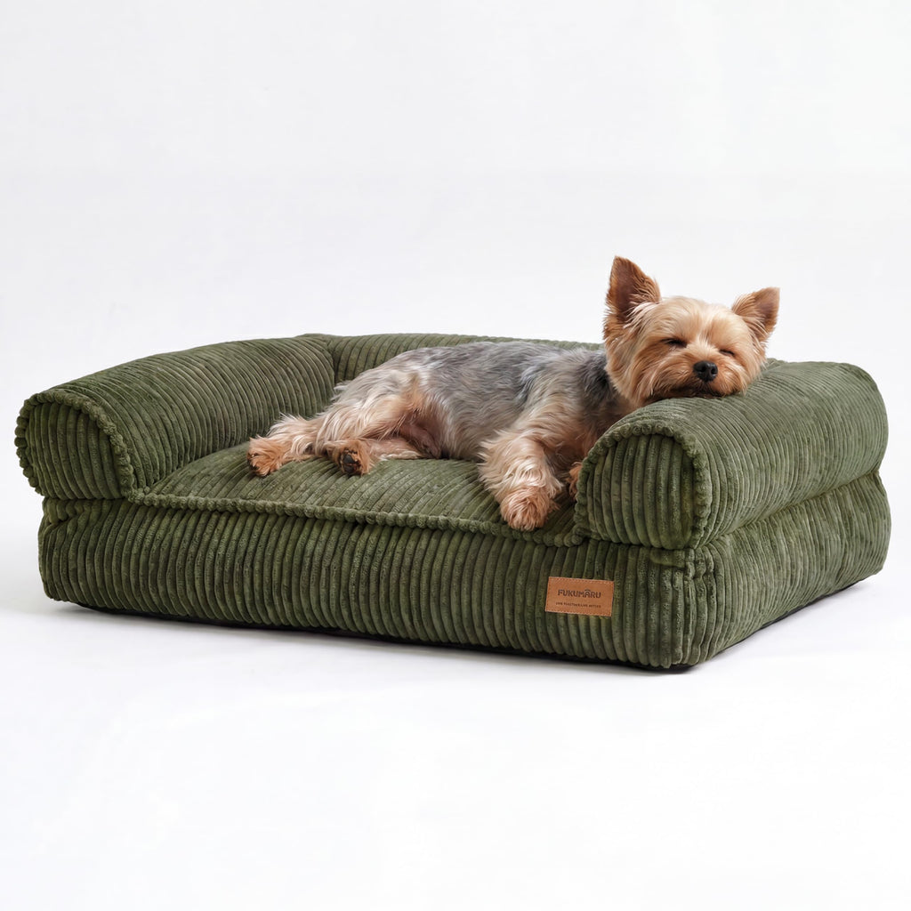FUKUMARU Dog Couch Bed, Corduroy Cozy Cat Bed, Waterproof, Washable Cover