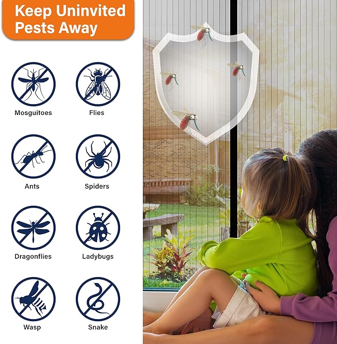 Magnetic Screen Door,Hook&Loop Pet Screen Door Fit Door Size 34" x 80" Heavy Duty Door Screen Magnetic Keep Bugs Out